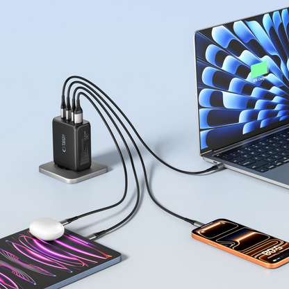 Netzladegerät Tech-Protect NC200W-GAN, 200W, 5A, 1 x USB-A - 3 x USB-C, Schwarz