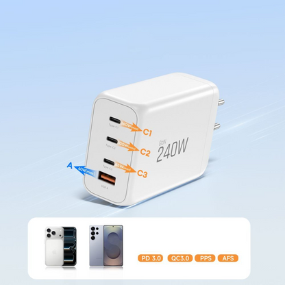 Chargeur Réseau Tech-Protect NC240W-GAN, 240W, 5A, 1 x USB-A - 3 x USB-C, Blanc