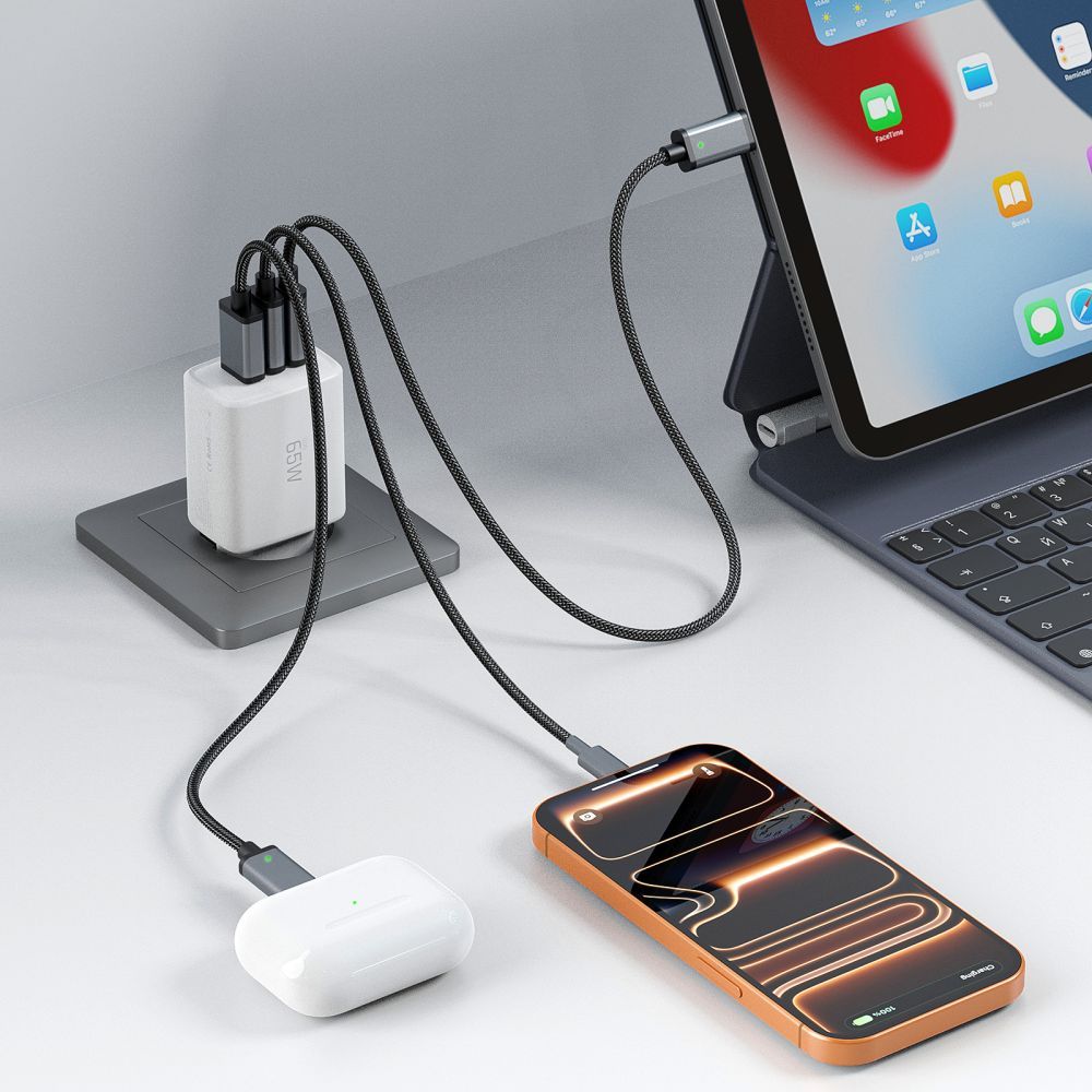 Chargeur Réseau Tech-Protect NCA65W, 65W, 3A, 1 x USB-A - 2 x USB-C, Blanc