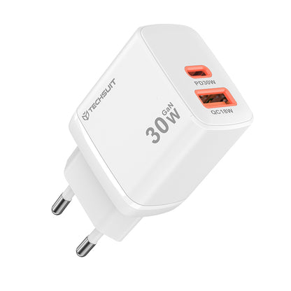 Netzladegerät Techsuit CH1 Duonix, 30W, 3A, 1 x USB-A - 1 x USB-C, Weiß