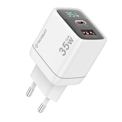 Netzladegerät Techsuit CH3 LEDChargX Display, 35W, 3A, 1 x USB-A - 1 x USB-C, Weiß