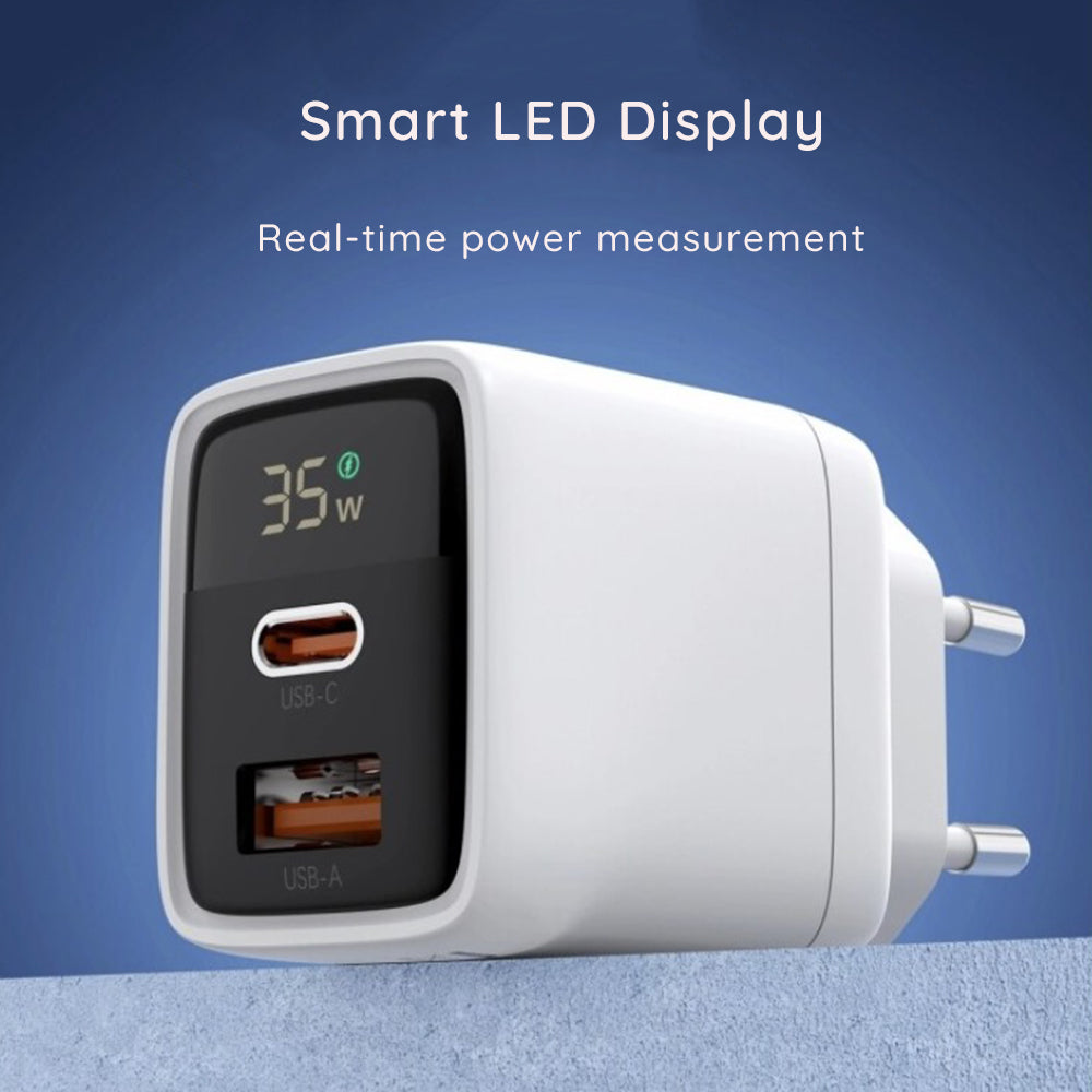 Netzladegerät Techsuit CH3 LEDChargX Display, 35W, 3A, 1 x USB-A - 1 x USB-C, Schwarz