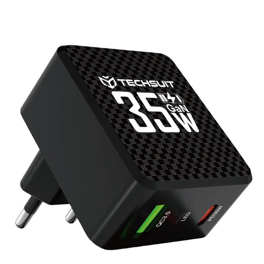 Netzladegerät Techsuit CHPD173 Tiny, 35W, 3A, 1 x USB-A - 1 x USB-C, Schwarz