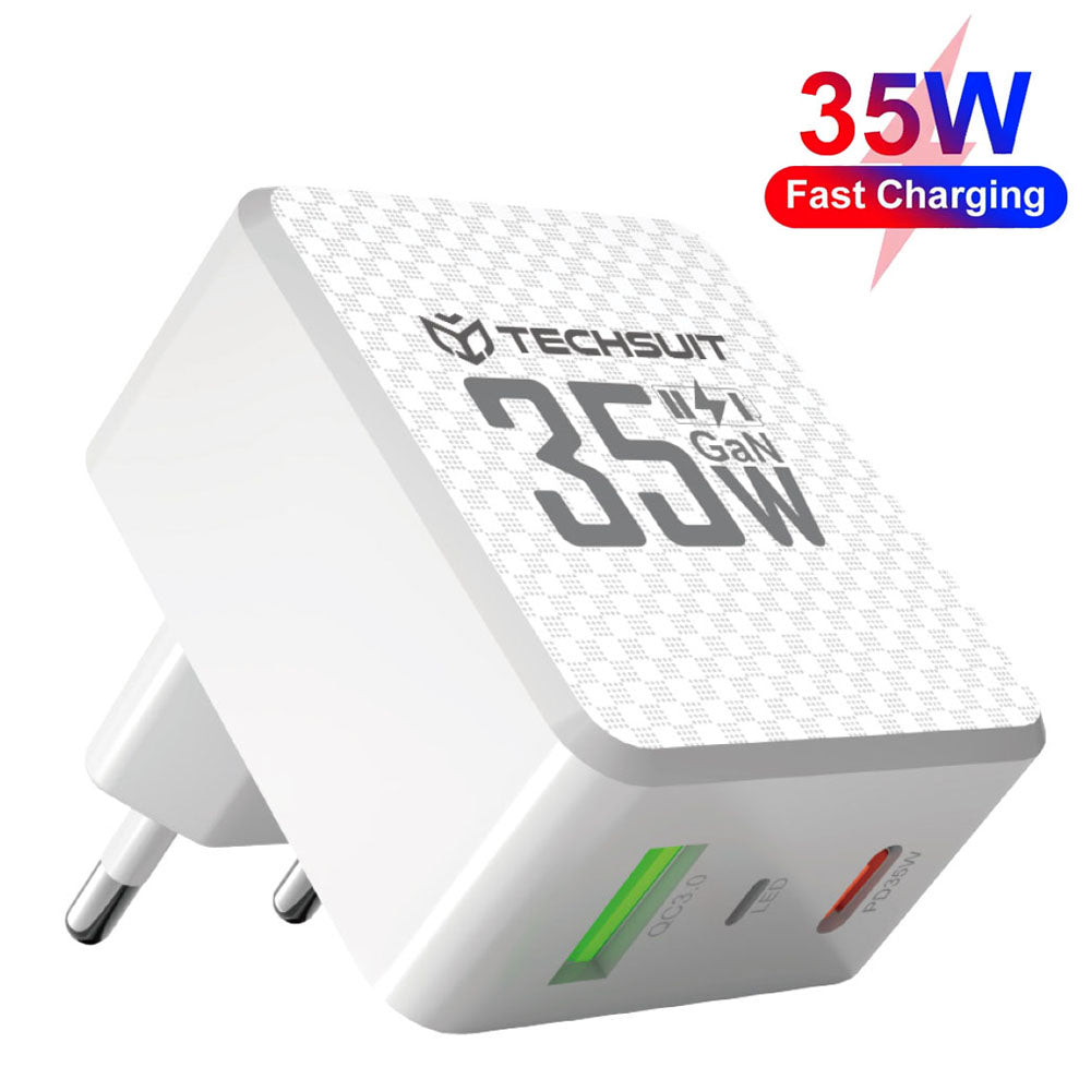 Chargeur Réseau Techsuit CHPD173 Tiny, 35W, 3A, 1 x USB-A - 1 x USB-C, Blanc