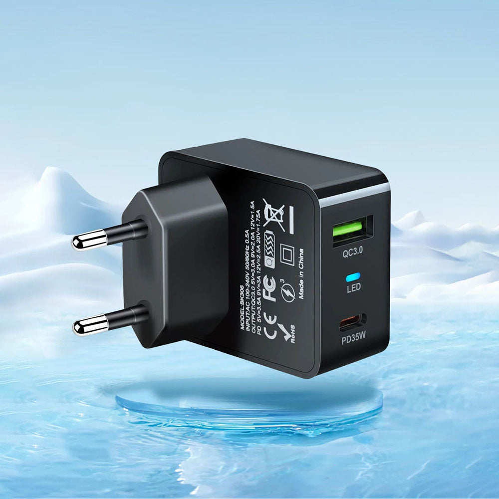 Netzladegerät Techsuit CHPD173 Tiny, 35W, 3A, 1 x USB-A - 1 x USB-C, Schwarz