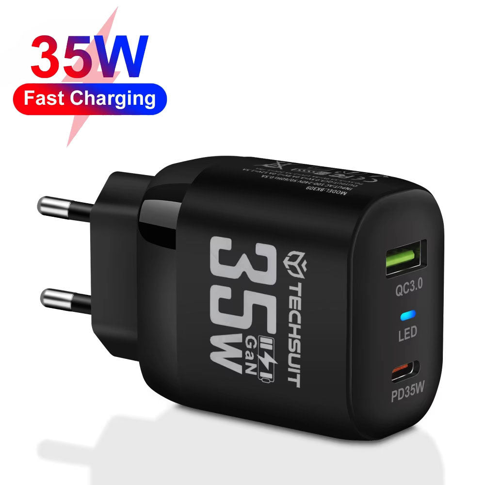 Chargeur réseau Techsuit CHPD174, 35W, 3A, 1 x USB-A - 1 x USB-C, Noir