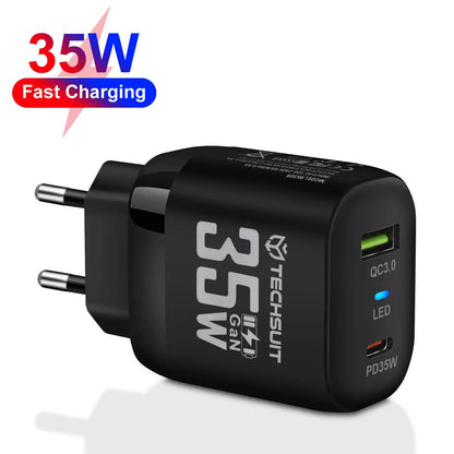 Chargeur réseau Techsuit CHPD174, 35W, 3A, 1 x USB-A - 1 x USB-C, Noir