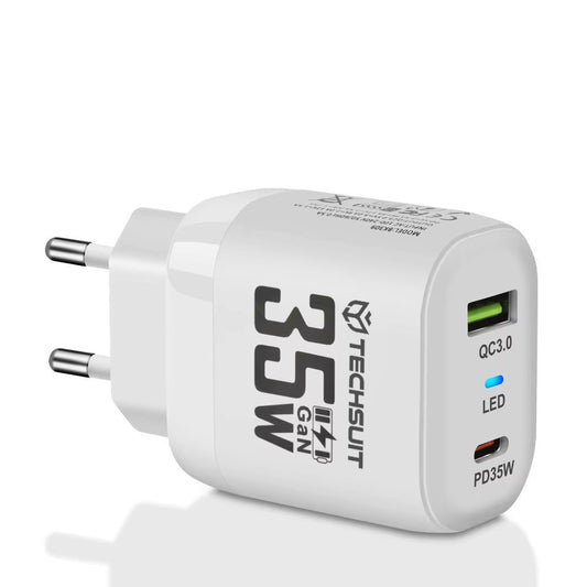 Netzladegerät Techsuit CHPD174, 35W, 3A, 1 x USB-A - 1 x USB-C, Weiß