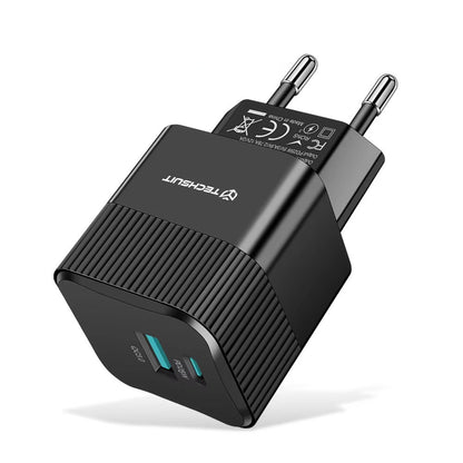 Netzladegerät Techsuit CHPD216 Tiny, 25W, 3A, 1 x USB-A - 1 x USB-C, Schwarz