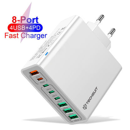 Chargeur Réseau Techsuit CHPD224, 65W, 3.25A, 4 x USB-A - 4 x USB-C, Blanc