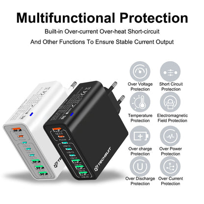 Chargeur Réseau Techsuit CHPD224, 65W, 3.25A, 4 x USB-A - 4 x USB-C, Blanc