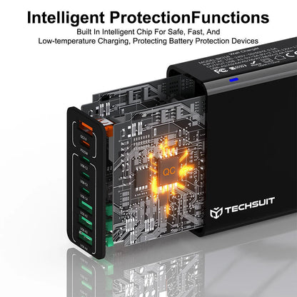 Netzladegerät Techsuit CHPD224, 65W, 3.25A, 4 x USB-A - 4 x USB-C, Schwarz
