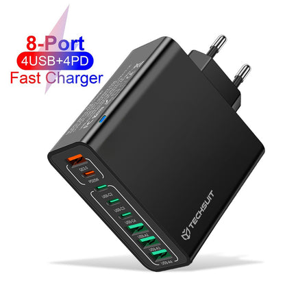 Chargeur Réseau Techsuit CHPD224, 65W, 3.25A, 4 x USB-A - 4 x USB-C, Noir