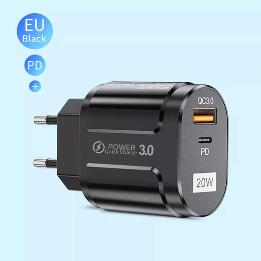 Chargeur Réseau Techsuit Premium, 20W, 3A, 1 x USB-A - 1 x USB-C, Noir CHPD038