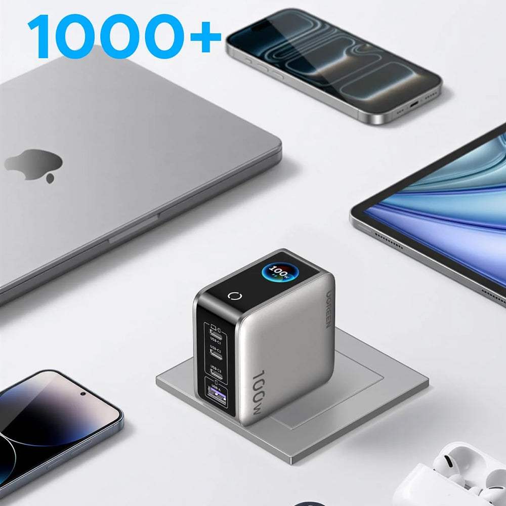Chargeur secteur UGREEN Nexode Pro X772 (95942B) avec écran, 100 W, 5 A, 1 port USB-A et 3 ports USB-C, gris