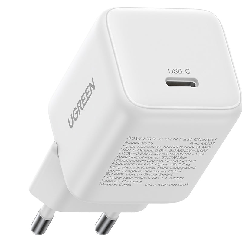 Chargeur Réseau UGREEN X513, 30W, 3A, 1 x USB-C, Blanc