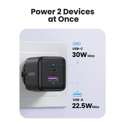 Chargeur Réseau UGREEN X516, 30W, 3A, 1 x USB-A - 1 x USB-C, Noir