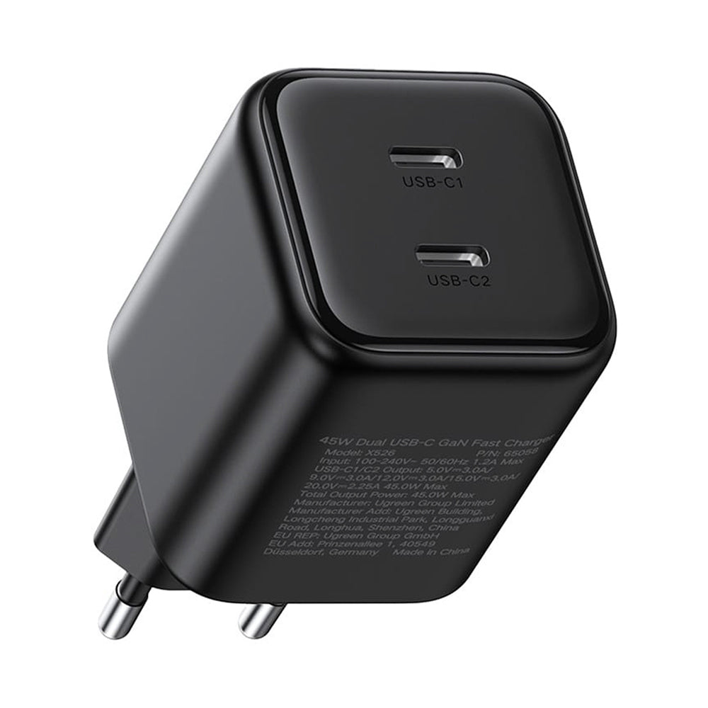 Chargeur secteur UGREEN X526 (65058), 45W, 3A, 2 x USB-C, Noir