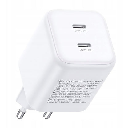Chargeur secteur UGREEN X526 (65154), 45W, 3A, 2 x USB-C, Blanc