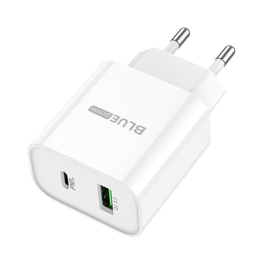 Chargeur Réseau BLUE Power BC80A, 20W, 3A, 1 x USB-A - 1 x USB-C, Blanc