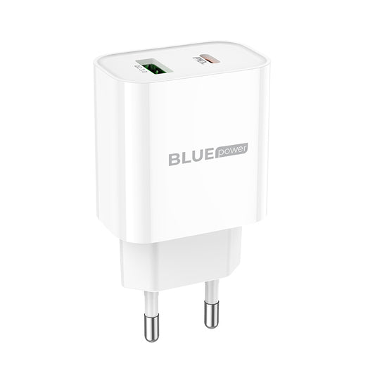 Chargeur Réseau BLUE Power BC80A, 20W, 3A, 1 x USB-A - 1 x USB-C, Blanc