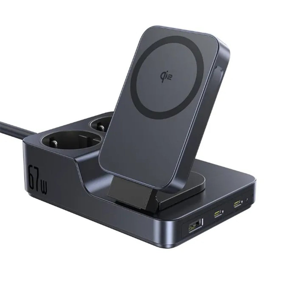 Baseus Nomos ND11 QI 6in1 Charging Station, 67W, 3.35A, 1 x USB-A - 2 x USB-C - 2 x Schuko, Black P80015804213-00