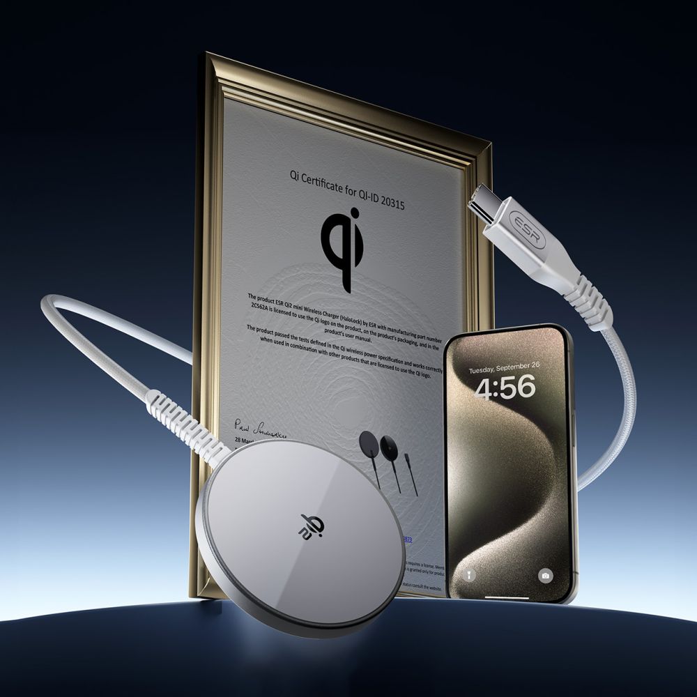 Chargeur Réseau Sans Fil ESR HaloLock, 15W, 1.67A, Argenté