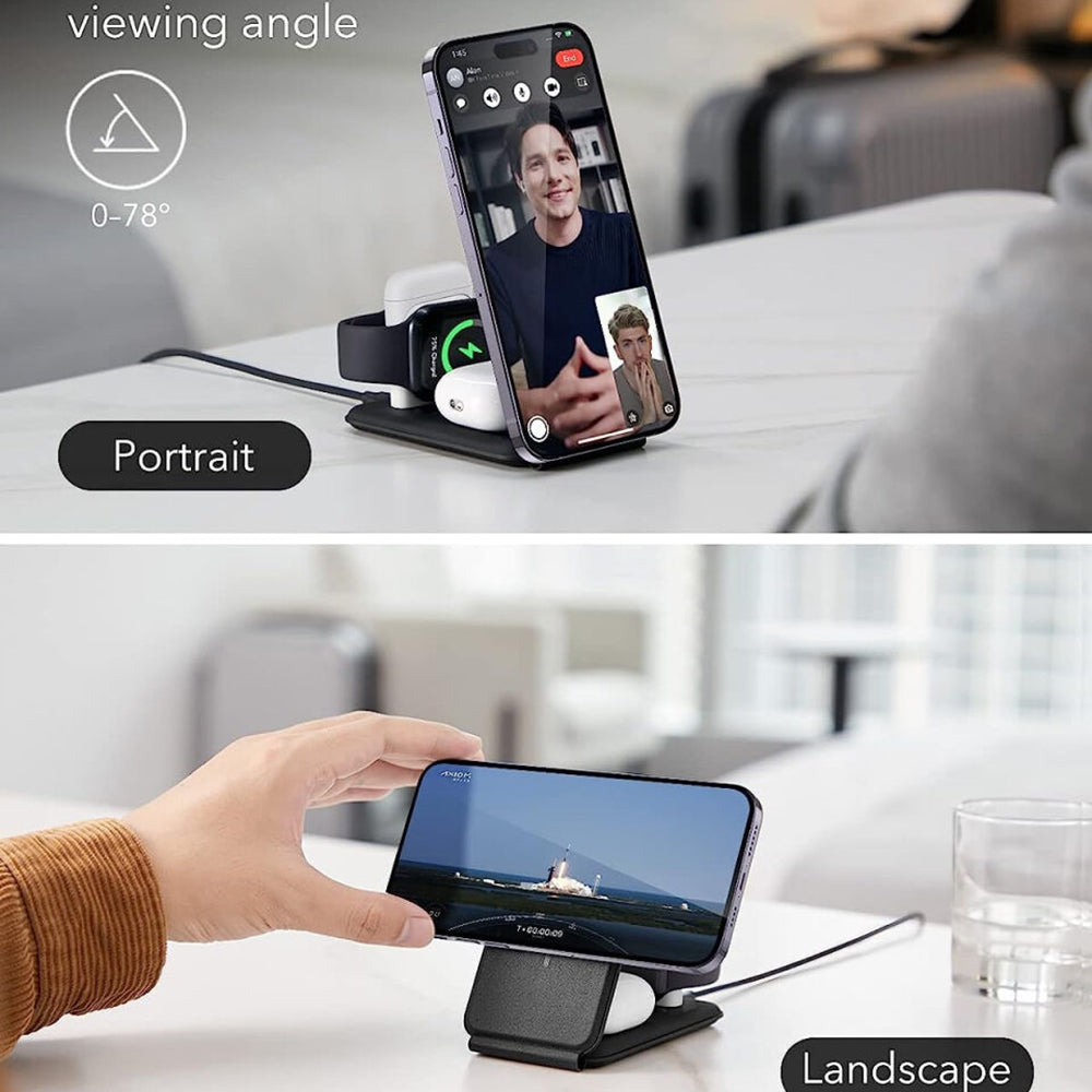 Chargeur Réseau Sans Fil ESR Travel Bag 3en1, 15W, 1.67A, Noir