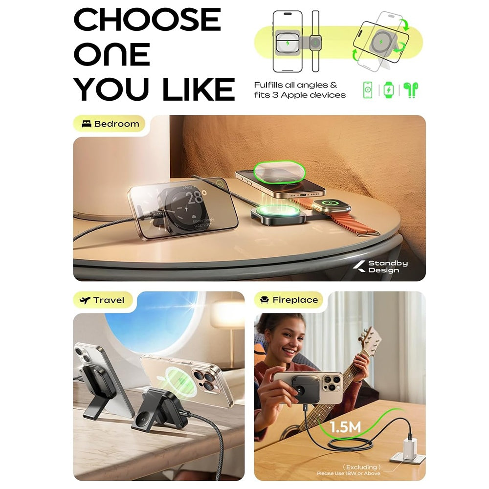 Chargeur Réseau Sans Fil Lisen 2en1, 15W, 1.67A, Noir YL0324100013