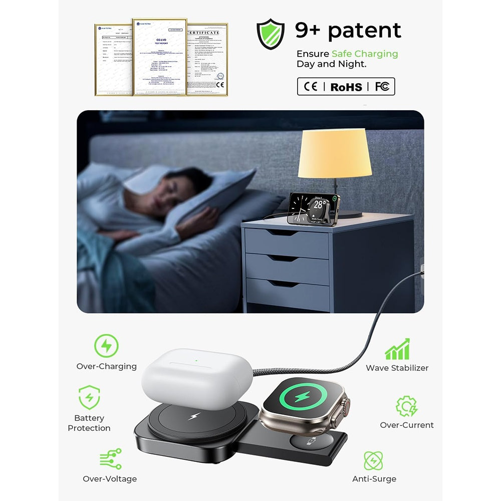 Chargeur Réseau Sans Fil Lisen 2en1, 15W, 1.67A, Noir YL0324100013