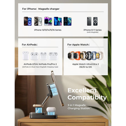 Lisen 3in1 Wireless Netzladegerät, 15W, 1.67A, Schwarz YL0424010003