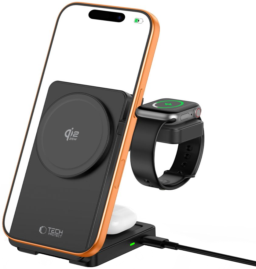 Chargeur Secteur Sans Fil Tech-Protect A56 3en1, 25W, Noir