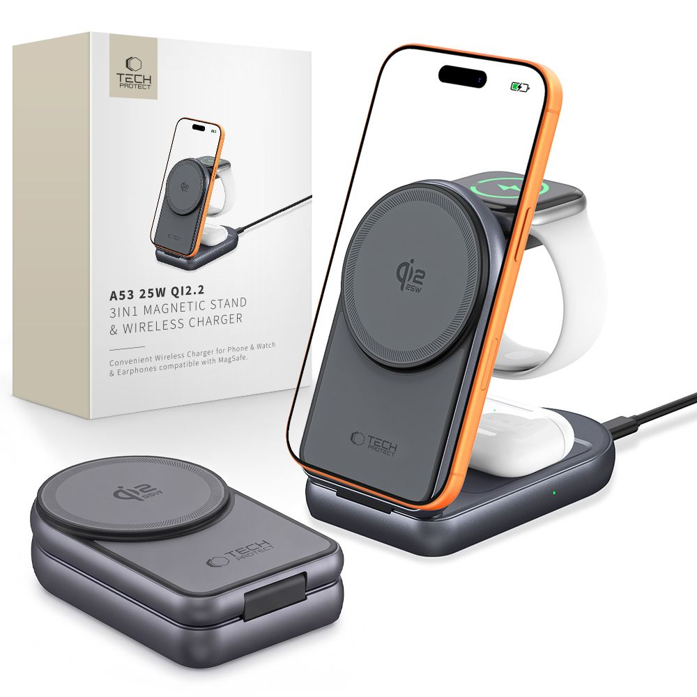 Wireless-Netzteil Tech-Protect A53 3in1, 25W, Grau