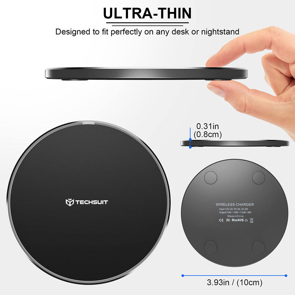 Chargeur Réseau Sans Fil Techsuit CHWR031 Premium, 15W, 1.67A, Blanc