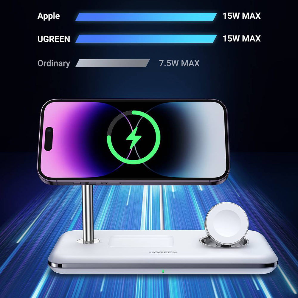 Chargeur Réseau Sans Fil UGREEN CD278 3en1, 25W, 1.67A, Blanc