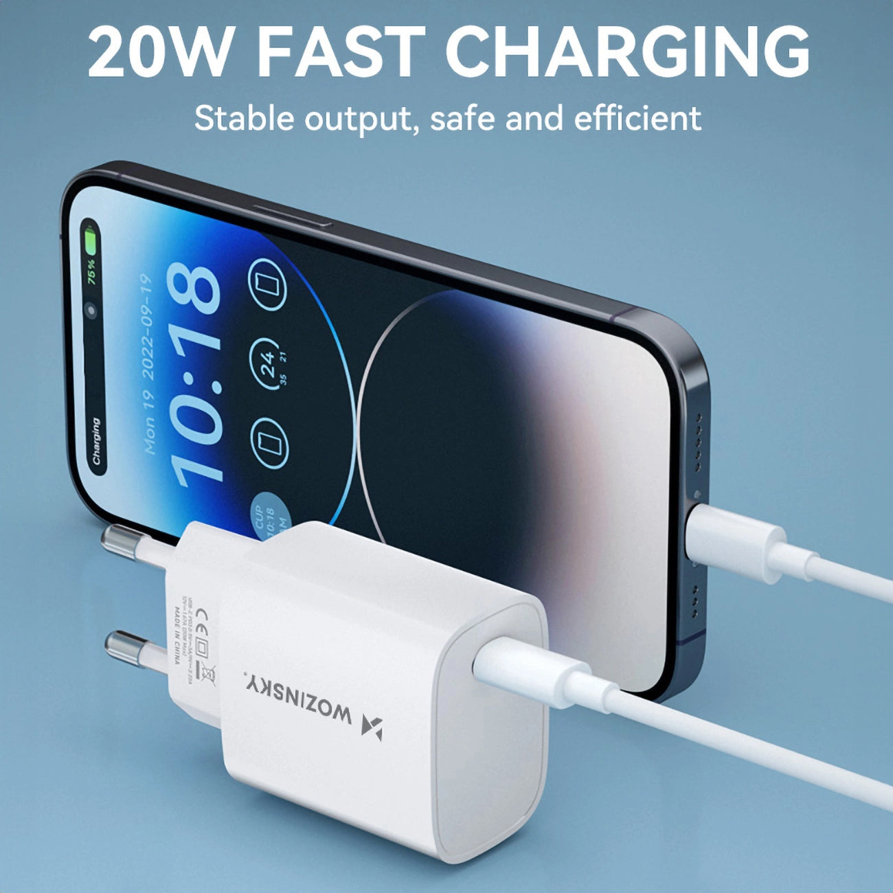WZK WGWCCW Network Charger, 20W, 3A, 1 x USB-C, White