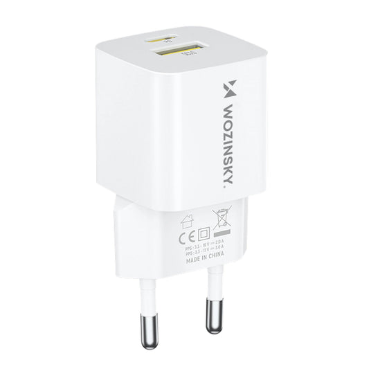 Chargeur Réseau WZK WWCEAC, 33W, 3A, 1 x USB-A - 1 x USB-C, Blanc