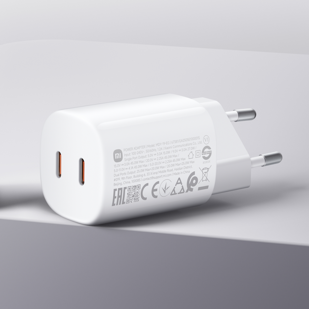 Chargeur secteur Xiaomi Nano Turbo, 45W, 3A, 2 x USB-C, Blanc BHR087OEU
