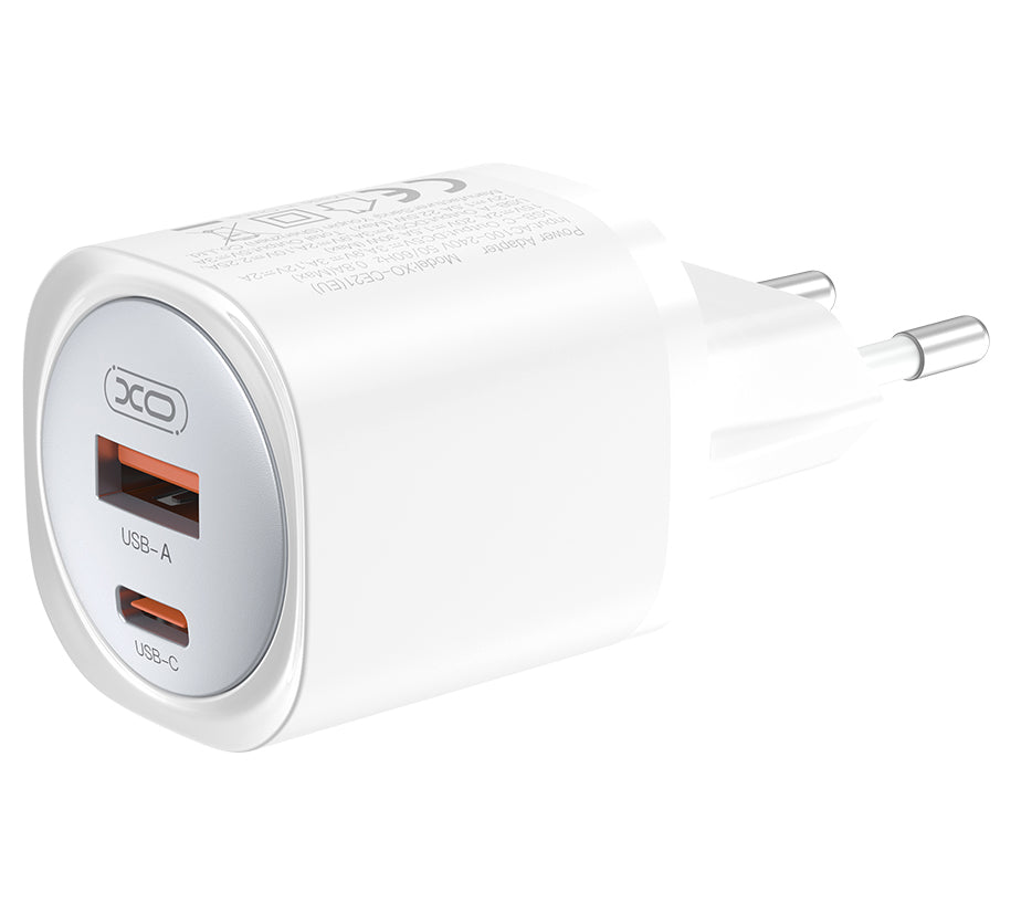 Netzladegerät XO Design CE21, 30W, 3A, 1 x USB-A - 1 x USB-C, Weiß