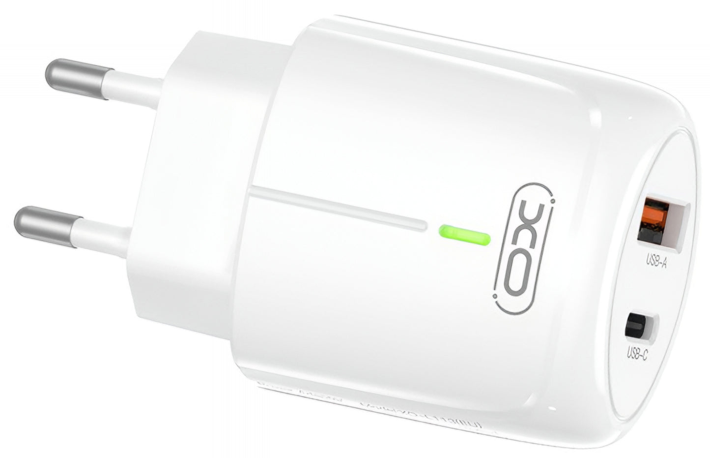 Chargeur Réseau XO Design L114, 20W, 3A, 1 x USB-A - 1 x USB-C, Blanc