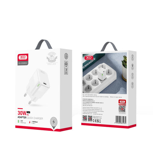 XO Design CE06 Network Charger, 30W, 3A, 1 x USB-C, White