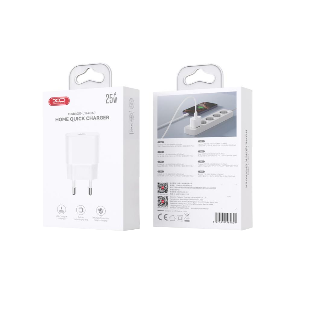 XO Design L167 Network Charger, 25W, 3A, 1 x USB-C, White