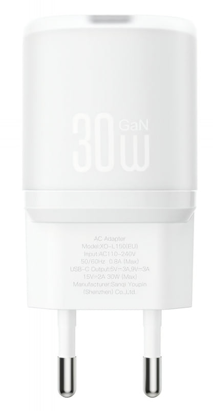 Chargeur Réseau XO Design L150, 30W, 3A, 1 x USB-C, Blanc