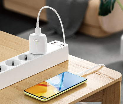 Chargeur Réseau XO Design L114, 20W, 3A, 1 x USB-A - 1 x USB-C, Blanc