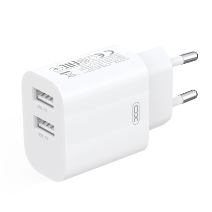 Chargeur secteur XO Design CE55, 12 W, 2,4 A, 2 x USB-A, blanc