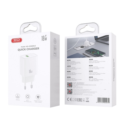 XO Design CE50 Netzladegerät, 18 W, 3 A, 1 x USB-A, Weiß