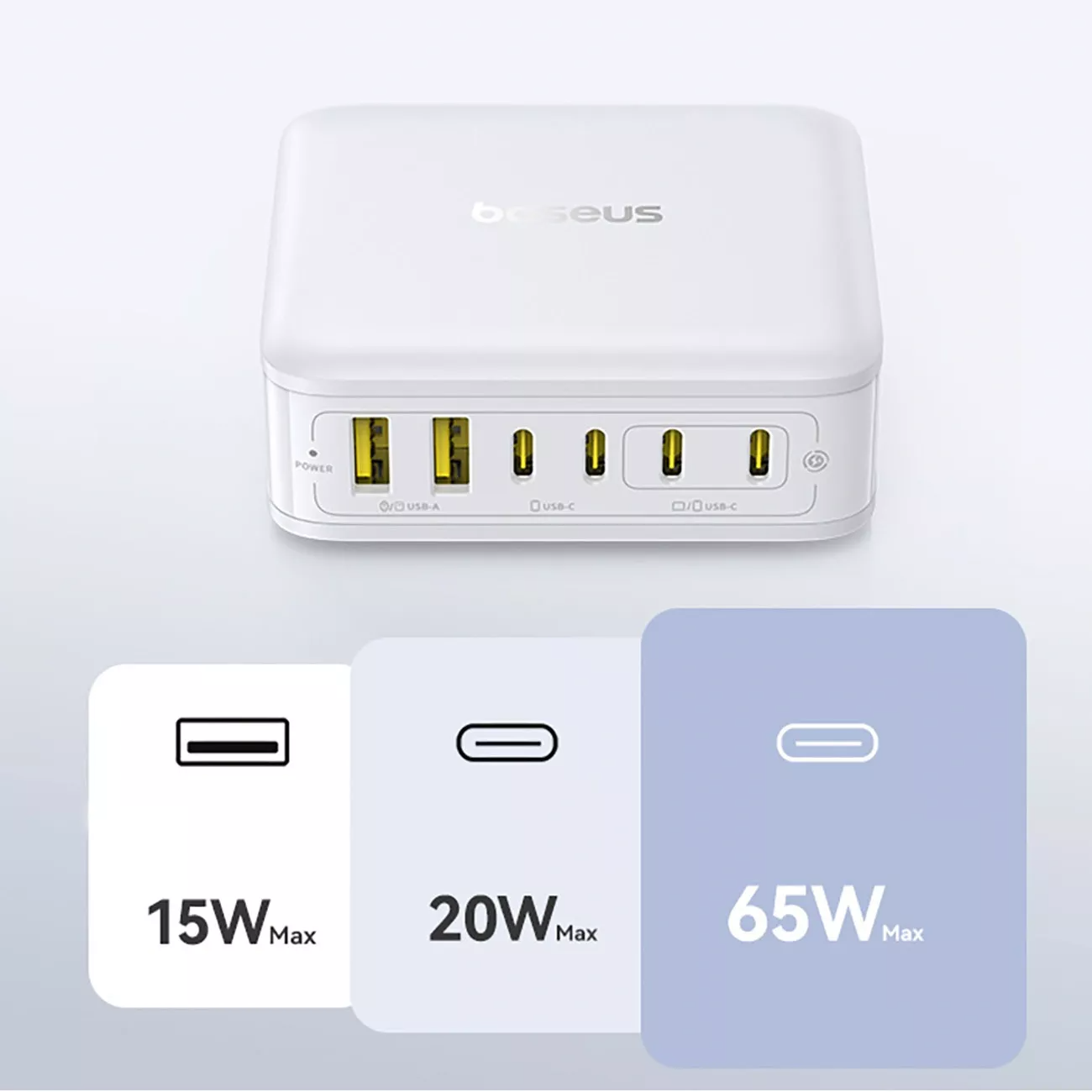 Baseus EnerFill FH21 Ladestation Ladegerät, 120W, 3,25A, 2 x USB-A - 4 x USB-C, Weiß E0120T01