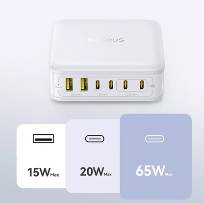 Baseus EnerFill FH21 Ladestation Ladegerät, 120W, 3,25A, 2 x USB-A - 4 x USB-C, Weiß E0120T01