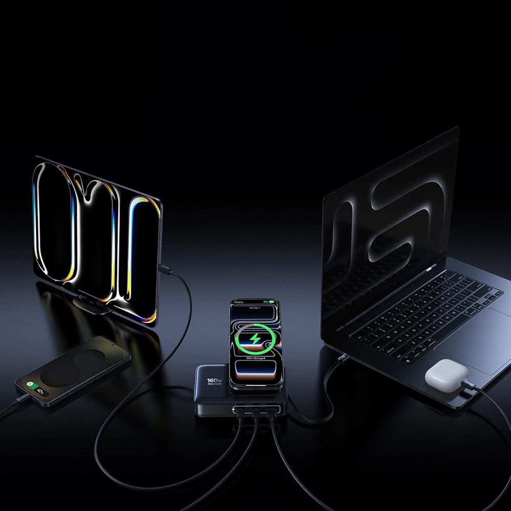 Baseus Nomos NH21 QI 5in1 Station Charger, 160W, 5A, 1 x USB-A - 2 x USB-C, Black E0121700
