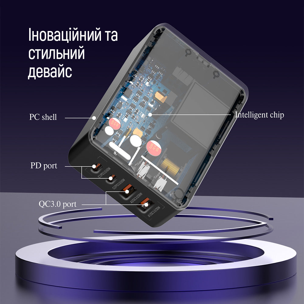 Chargeur Station ColorWay Display, 65W, 3.25A, 2 x USB-A - 2 x USB-C, Noir